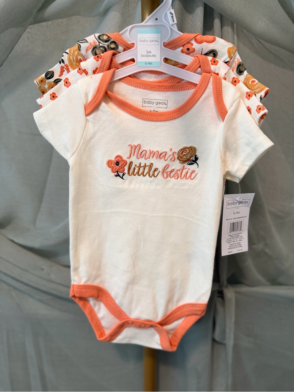 Baby Gear White and Coral 'Mama's Little Bestie' 3-Pack One-Piece Bodysuits